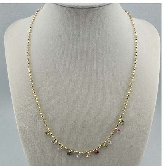 Jewelry - Gold Tone Multi Color Crystal Charm Ball Chain Necklace Adjustable Lobster Clasp